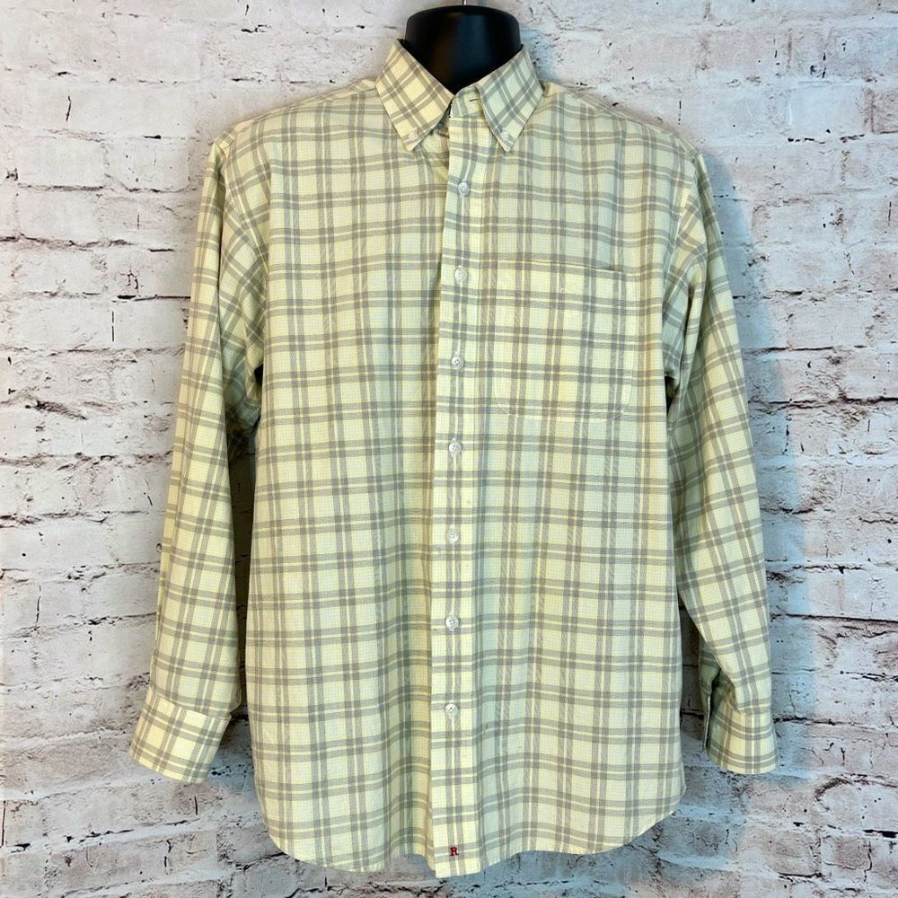 Resistol Rodeo Gear Mens Long Sleeve Button Down Yellow Plaid Size Medium